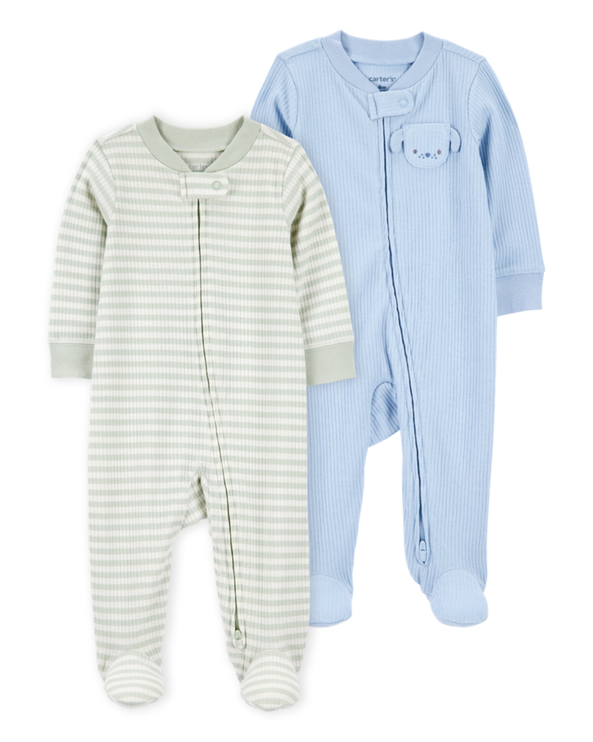 Baby 2-Pack  Ribbed 2-Way Zip Sleep & Play Pajamas - Blue/Green