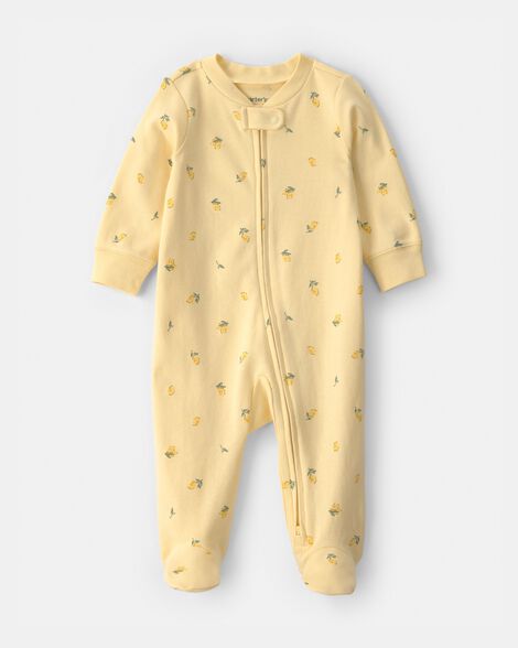 baby lemon 2-way zip 100% cotton sleep & play pajama - yellow