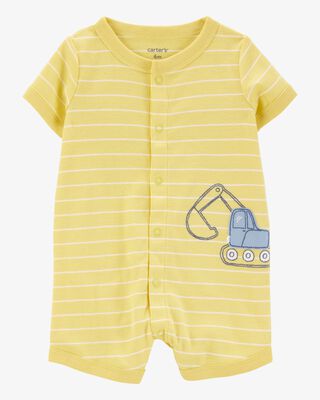 Product image 1 of Baby Construction Striped Cotton Short-Sleeve Romper - Yellow