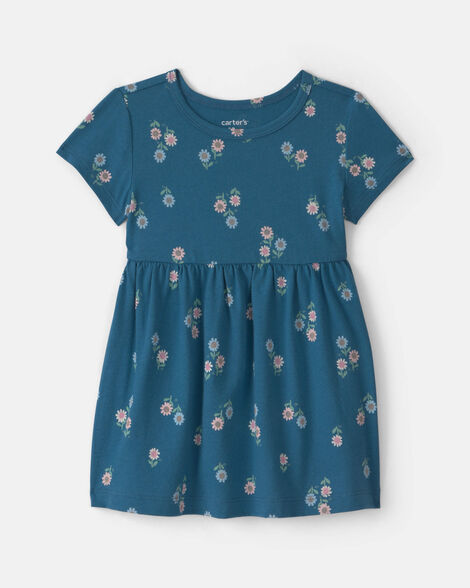 baby girl floral short-sleeve dress - navy blue