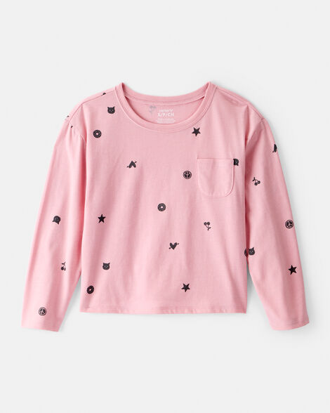 girls icon print long-sleeve top - pink