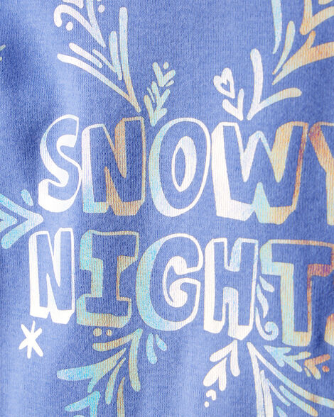 Product image 2 of Girls Snowflake Print 100% Cotton Long-Sleeve Snug Fit 4-Piece Pajamas - Blue