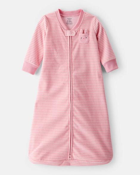 baby bunny striped long-sleeve wearable blanket - pink