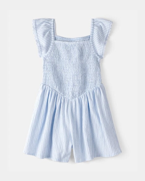 Girls Striped Smocked Romper - Blue