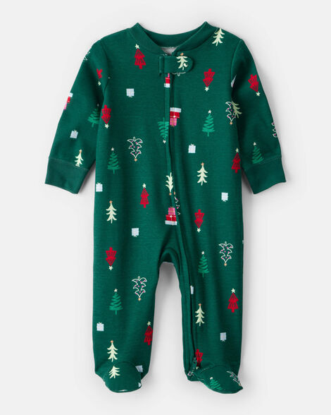 baby green trees 100% cotton long-sleeve sleep & play pajamas - green