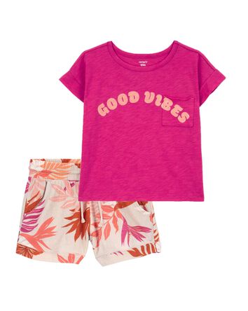 Kid 2-Piece Good Vibes Pocket Tee & Pull-On Shorts Set