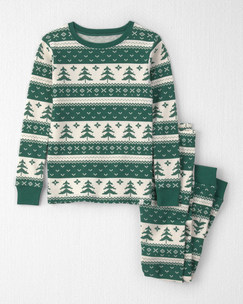 Little Planet Kids 2-Piece Fair Isle Waffle Knit Pajamas Made with Organic Cotton 10 Green Fair Isle
