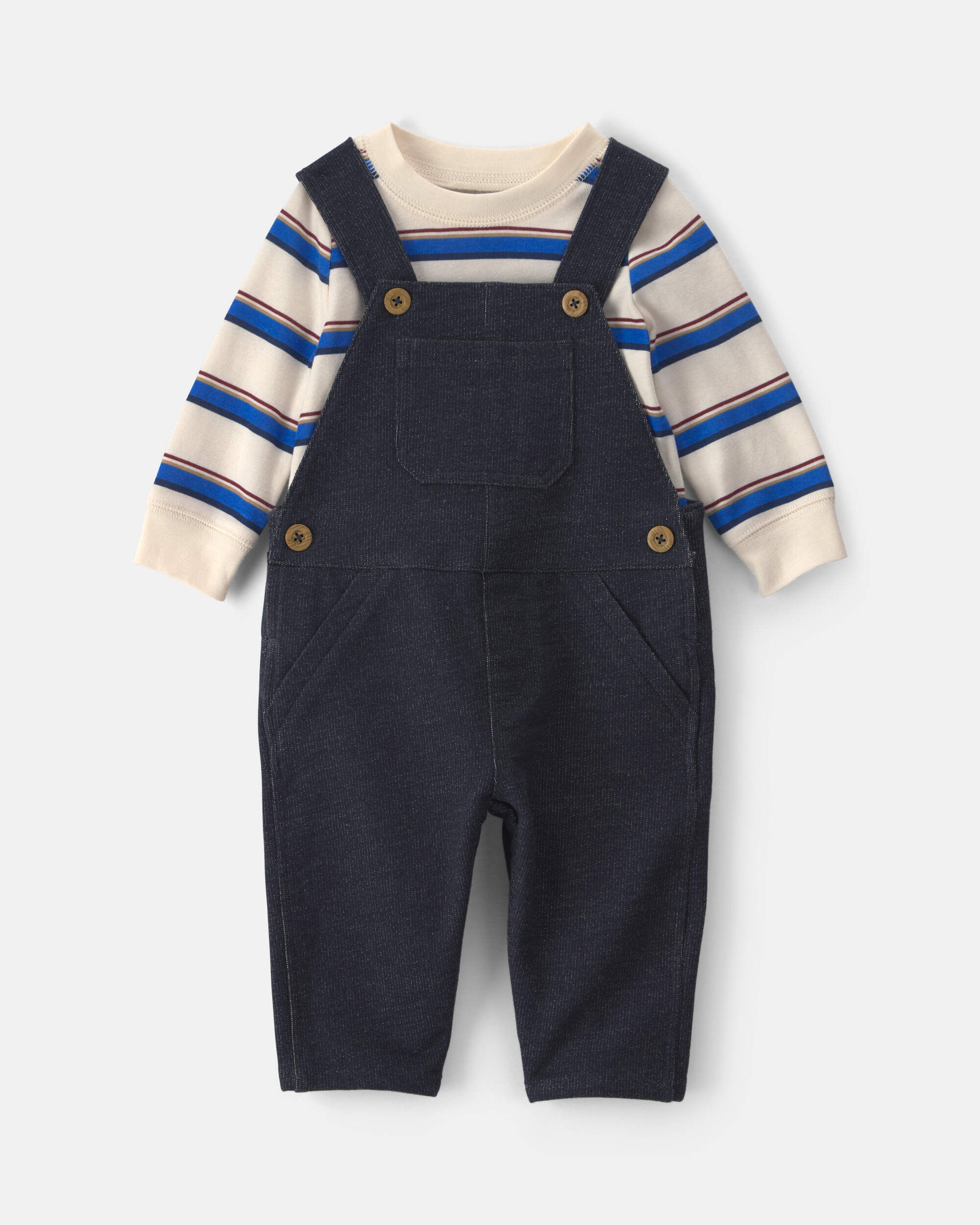 Carters baby boy 2-piece striped french terry long-sleeve overall set 12M IndigoCream 40$