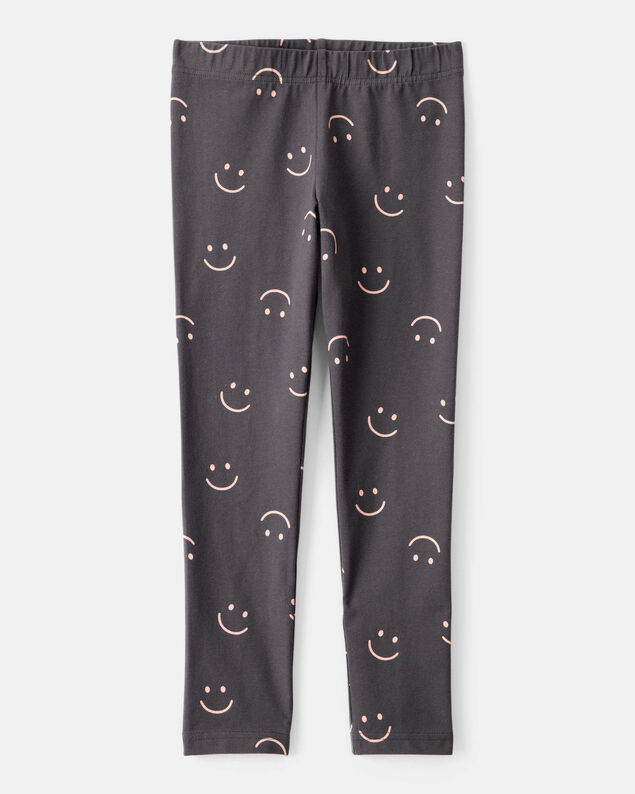Product image 1 of Girls Smiley Face Print Cotton Pull-On Stretch Leggings - Black