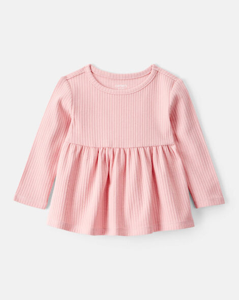 baby girl long-sleeve peplum top - pink