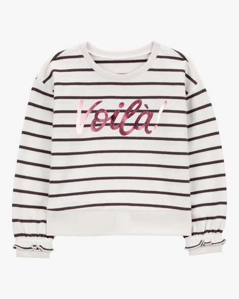  Product image 1 of Toddler Striped French Terry Long-Sleeve Pullover - Black/White