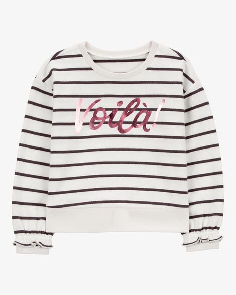 Product image 1 of Toddler Striped French Terry Long-Sleeve Pullover - Black/White
