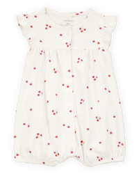 Baby Tomato Print Short-Sleeve Cotton Romper - Ivory