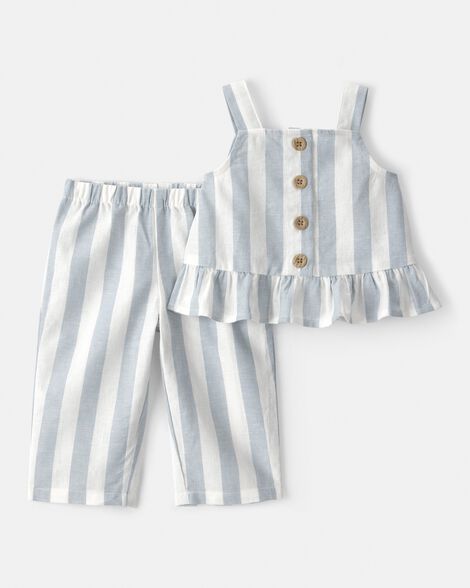baby girl 2-piece sleeveless tee & pant set - blue/white