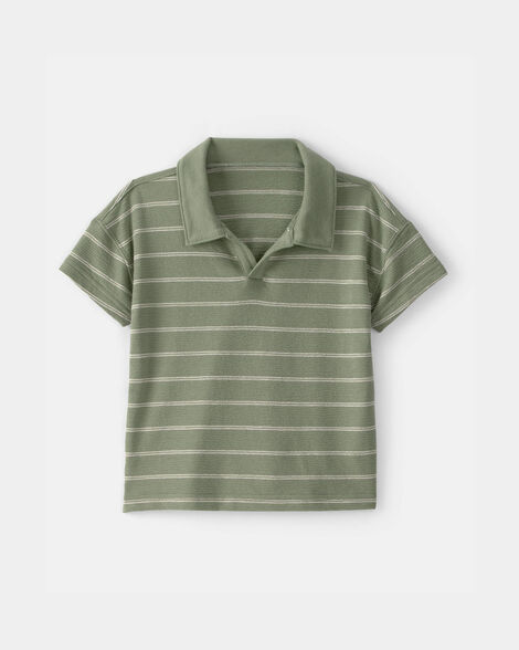 Toddler Boy Striped Polo Shirt - Olive