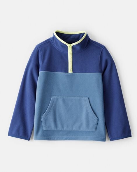 Boys Color Block Microfleece Quarter-Zip Pullover - Blue