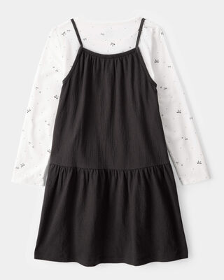 Product image 2 of Kid 2-Piece Bow Print Tee & Tank Dress Set - Black/Ivory