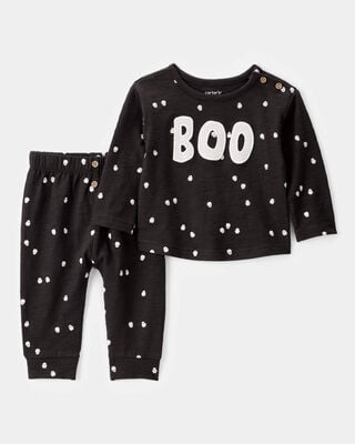 Product image 1 of Baby 2-Piece Ghost Print Halloween Outfit Set - Black