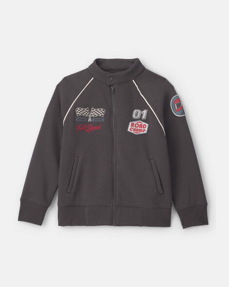 boys race car fleece zip-up jacket - black