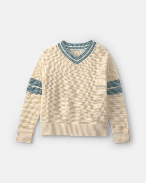 girls 2-piece varsity sweater - cream/blue