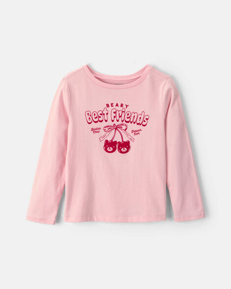 girls 'best friends' cherry long-sleeve graphic tee - pink