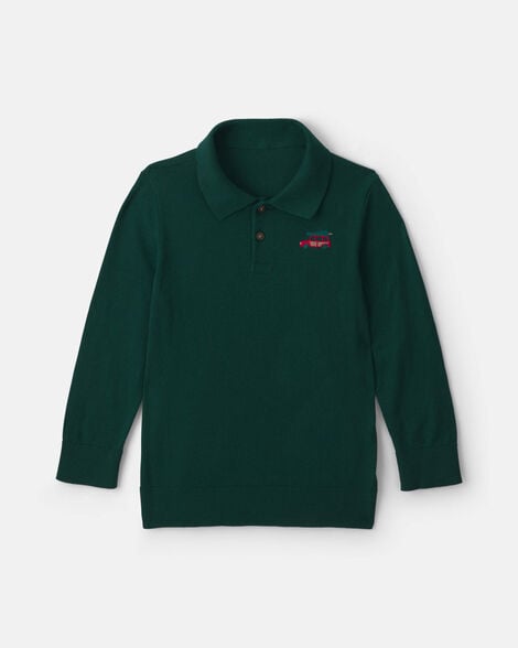 boys car polo sweater - olive green