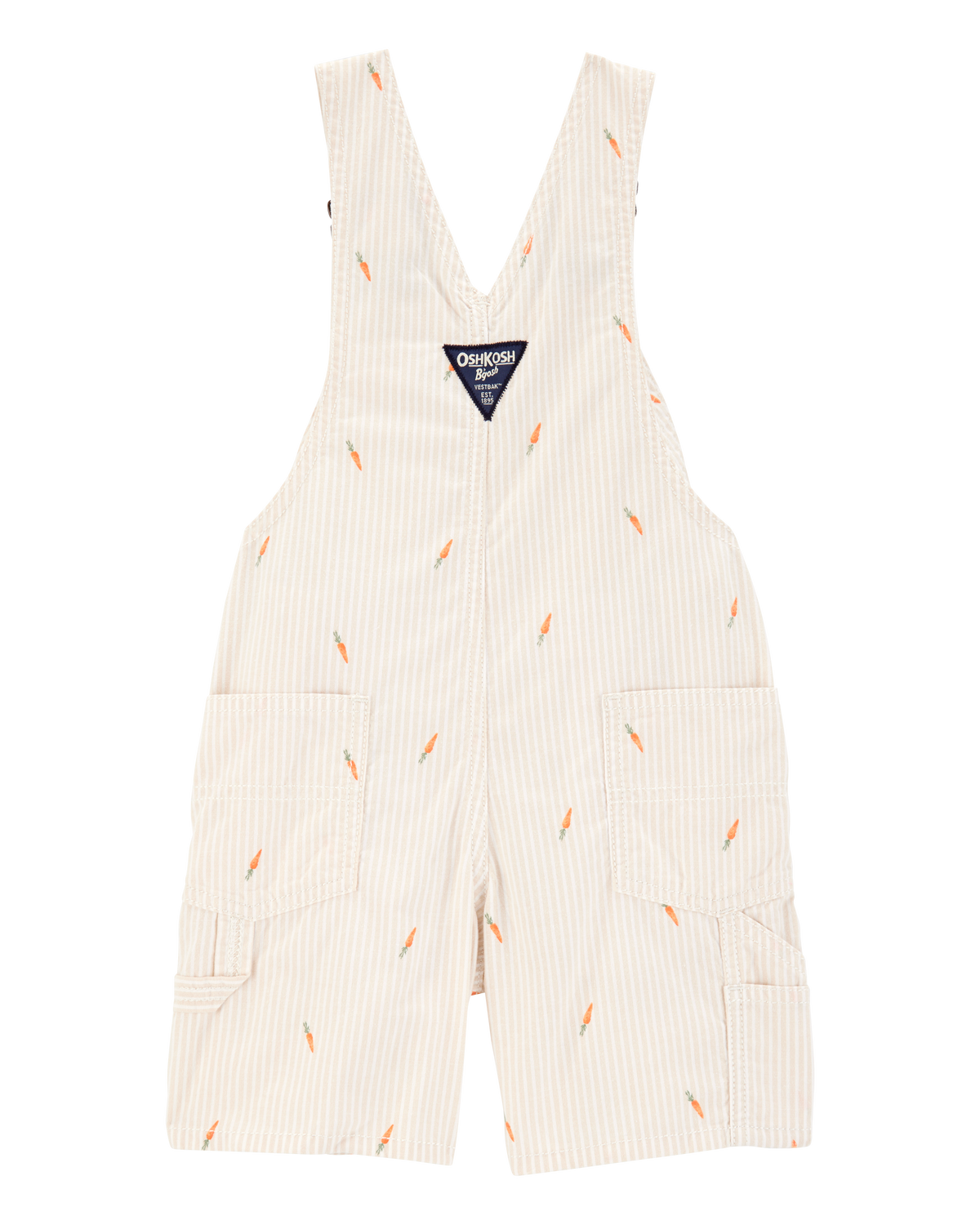 Toddler Carrot Print Striped Shortalls - Cream