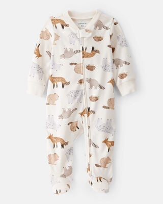 Baby Boy Truck Print Cotton Long-Sleeve Sleep & Play - Ivory