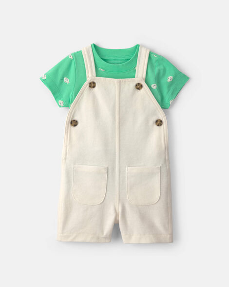 baby 2-piece fish short-sleeve overall set - green/ivory