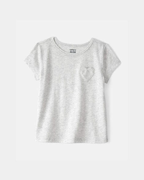 toddler girl heart pocket top - grey