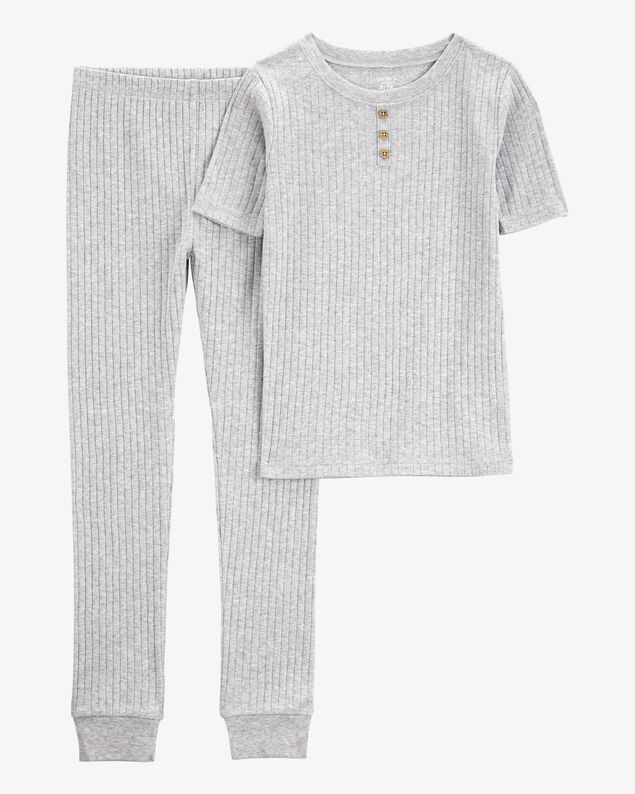Product image 1 of Kid Solid Ribbed Cotton Blend 2-Piece Pajamas - Grey