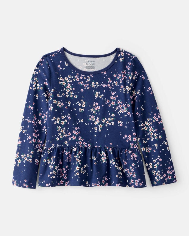 Product image 1 of Girls Floral Long-Sleeve Peplum Top - Navy
