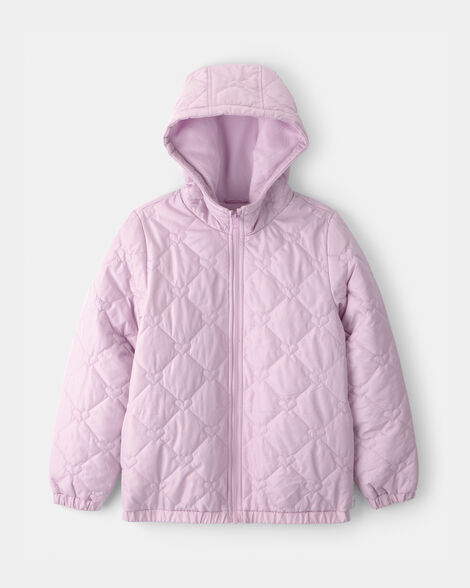 Girls Quilted Heart Midweight Jacket - Purple
