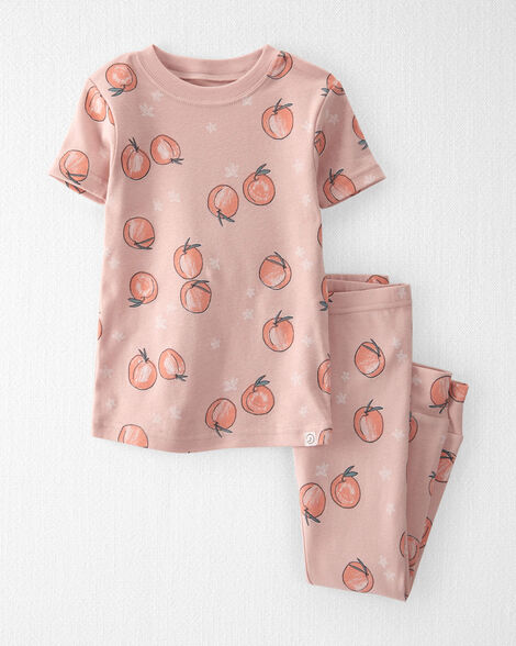 Toddler Girl Organic Cotton Pajamas in Peach Print
