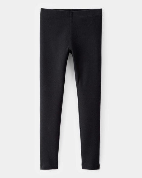 girls solid cotton ribbed stretch leggings - black
