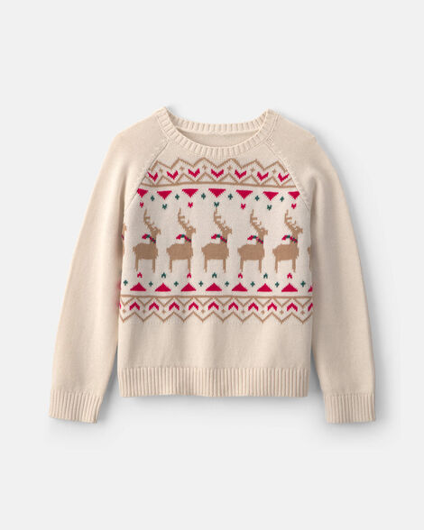 girls reindeer fair isle sweater - cream