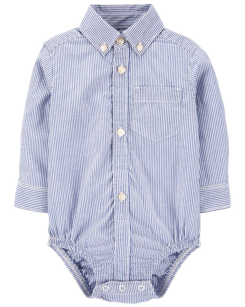 Baby Blue Striped Poplin Button Front Bodysuit Carters Com