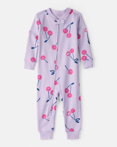 baby girl cherry 100% cotton snug fit 2-way zip 1-piece pajamas - purple