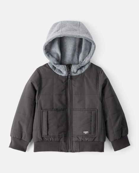 Toddler Boy Long-Sleeve Midweight Quilted Bomber Jacket - Black