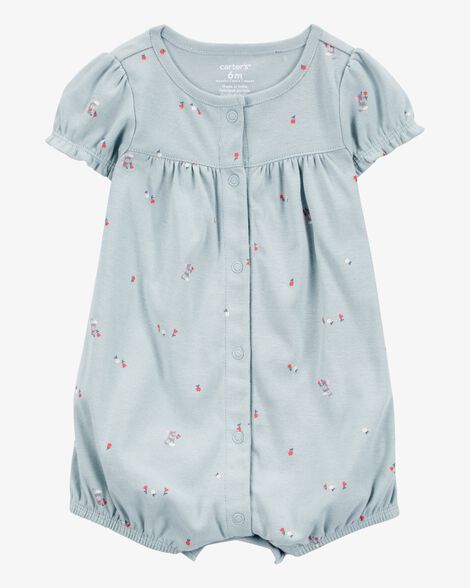  Product image 1 of Baby Floral Print Ribbed Short-Sleeve Romper - Blue