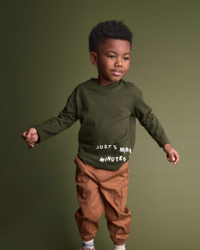 Otter Avenue Toddler 'Just 5 More Minutes' Long-Sleeve Relaxed Graphic Tee 12M Olive