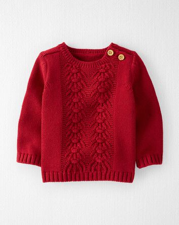Baby Organic Cotton Cable Knit Sweater in Red
