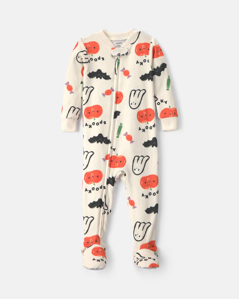 baby halloween print 1-piece footed pajama - cream