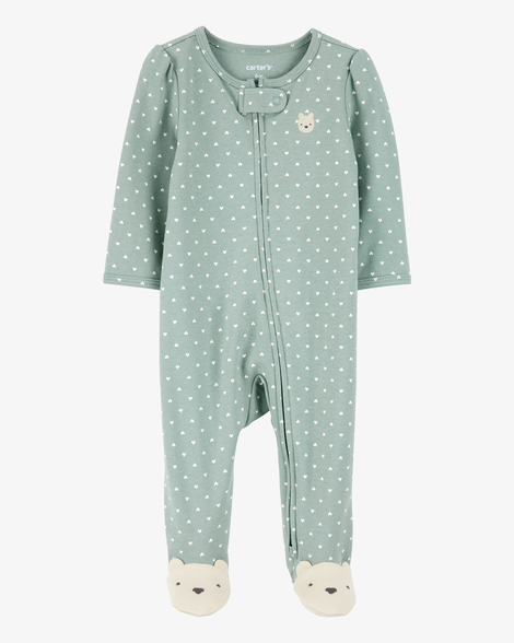 baby girl polka dot 2-way zip cotton sleep & play pajamas - green
