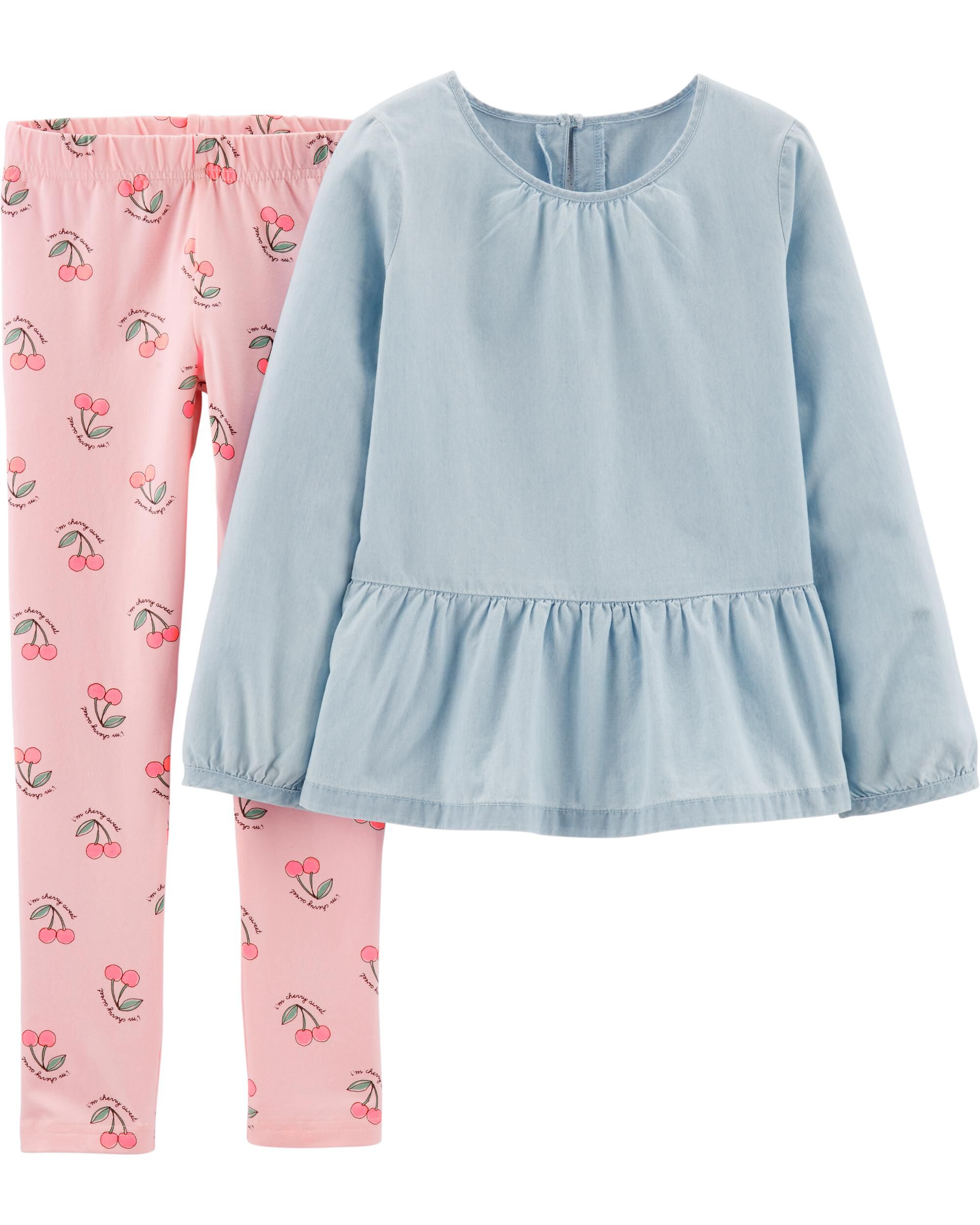 baby girl carter's floral tee & chambray shortalls set