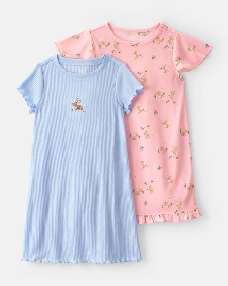 girls 2-pack easter bunny loose fit night gown - pink/blue