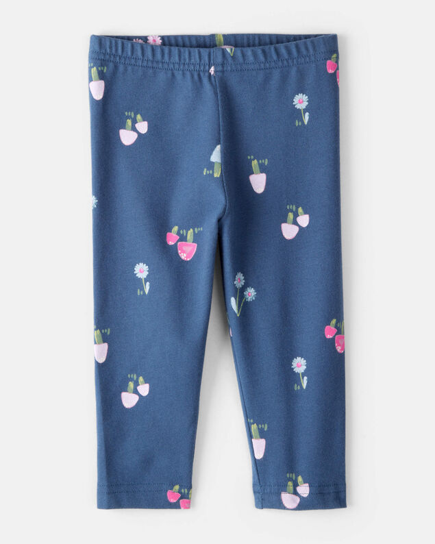 Product image 1 of Baby Girl Floral Cotton Pull-On Stretch Leggings - Blue