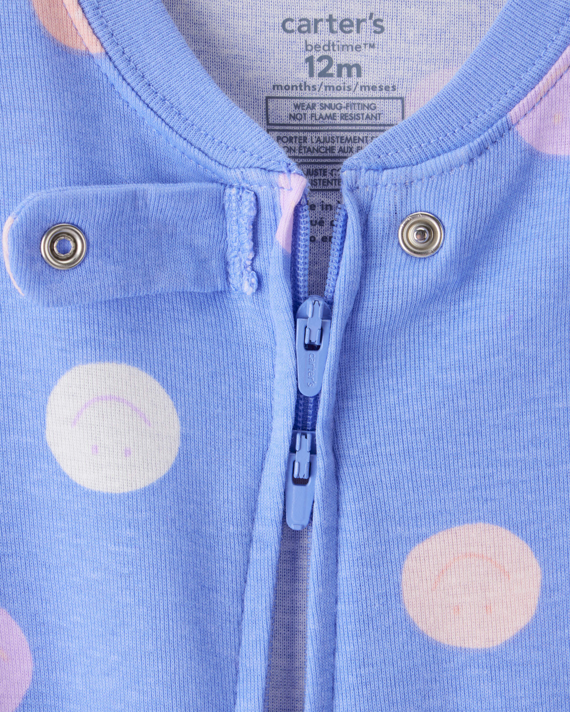 Toddler Girl Smiley Face Print 100% Cotton Long-Sleeve Snug Fit 1-Piece Pajamas - Blue
