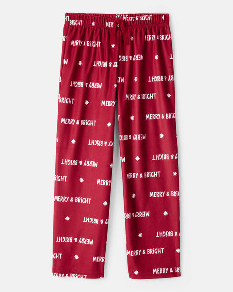 kid merry & bright christmas loose fit pajama bottoms - red