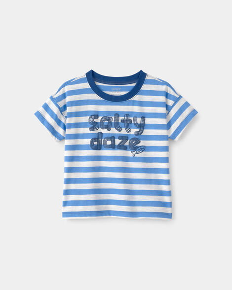 toddler boy 'salty daze' striped graphic tee - blue/ivory